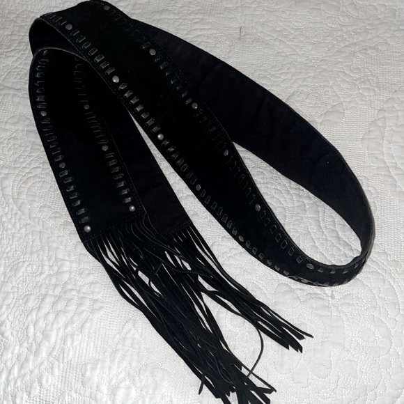 Free People Blaire Fringe Wrap Belt Suede Studded Wide Tie Waist - Picture 4 of 8